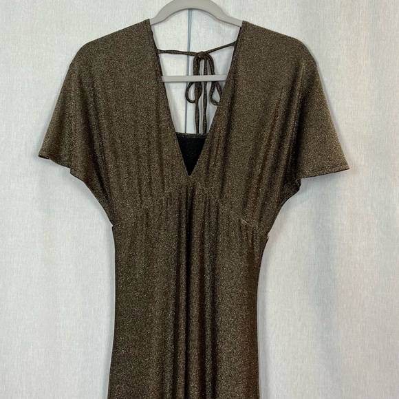 CHELSEA28 Metallic Midi Dress Black Gold Thanksgiving Christmas Holiday Party S - Picture 3 of 13